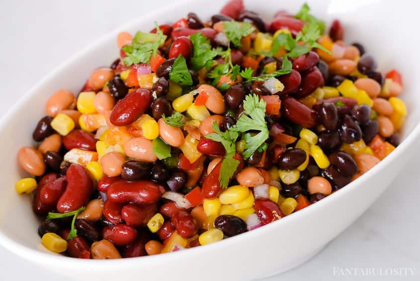 3 bean salad recipe - cilantro lime, black beans, dark red kidney beans, pinto