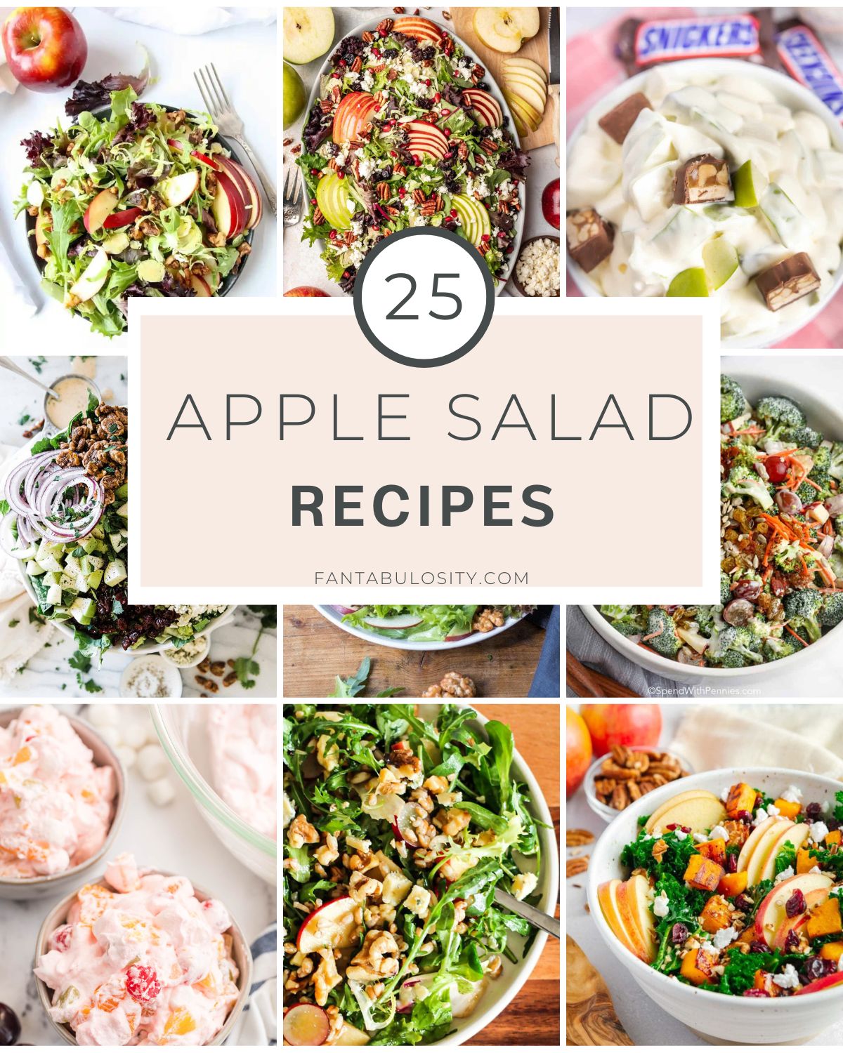 Collage of apple salad recipes with text overlay.