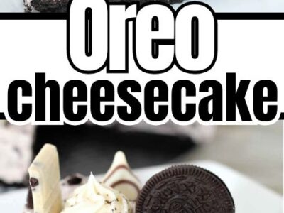 Slice of no-bake Oreo cheesecake on a plate.