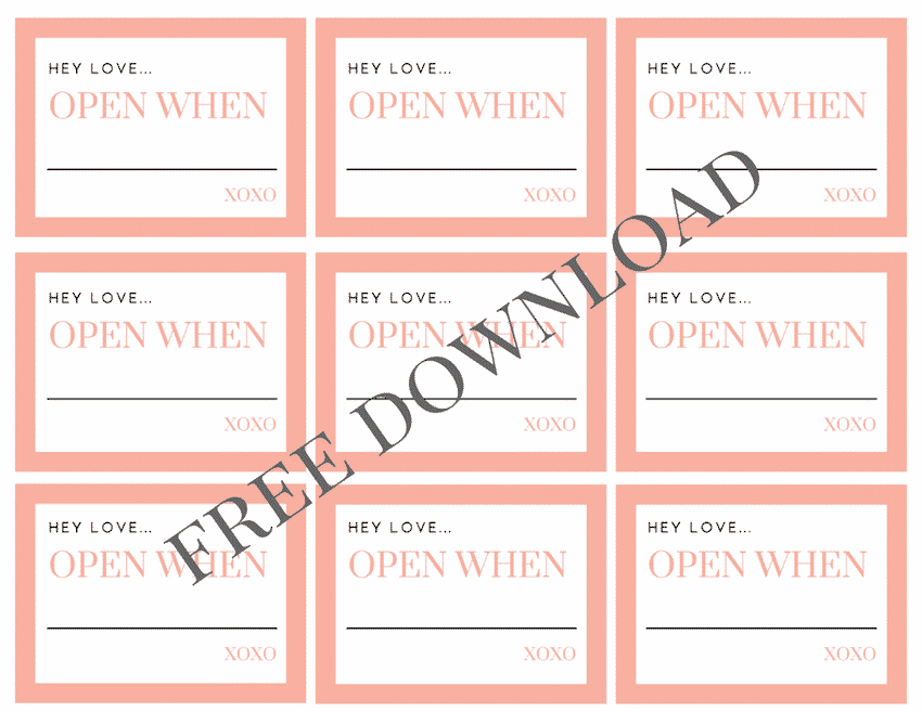 Pink Open When Card Printables