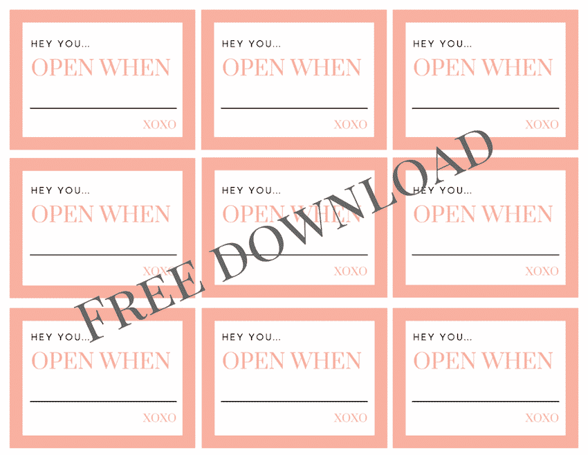 Printable Open When Cards in Pink