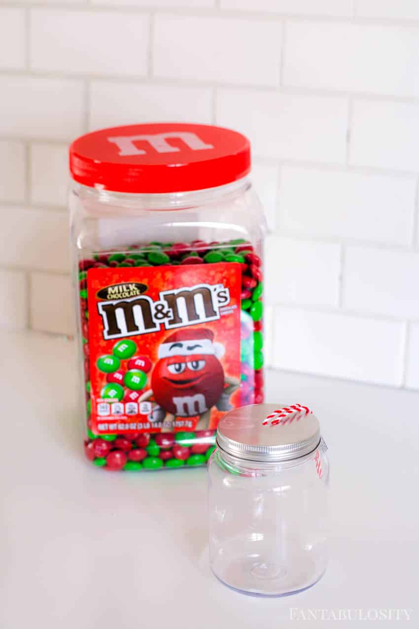 Mason jar ornament with m&ms