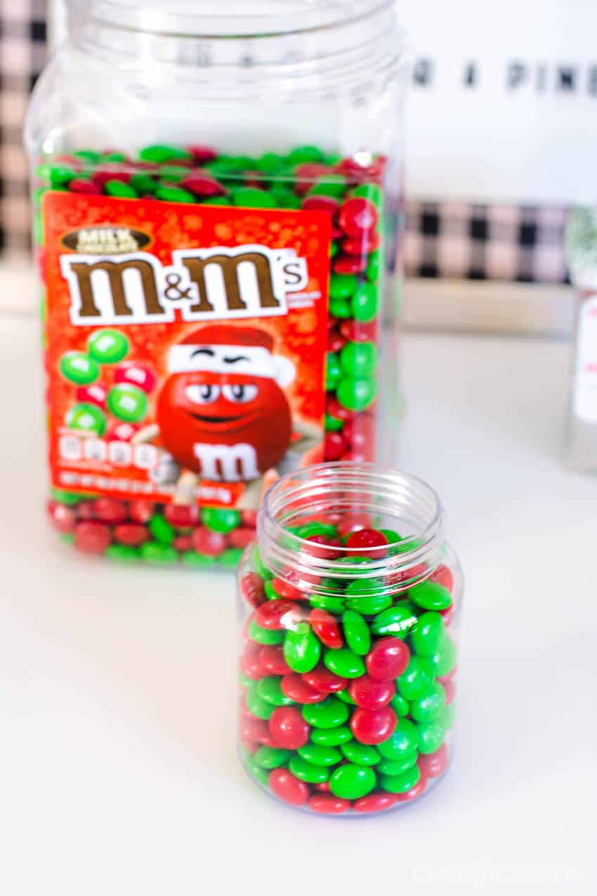 Fill jar with m&m's for treats