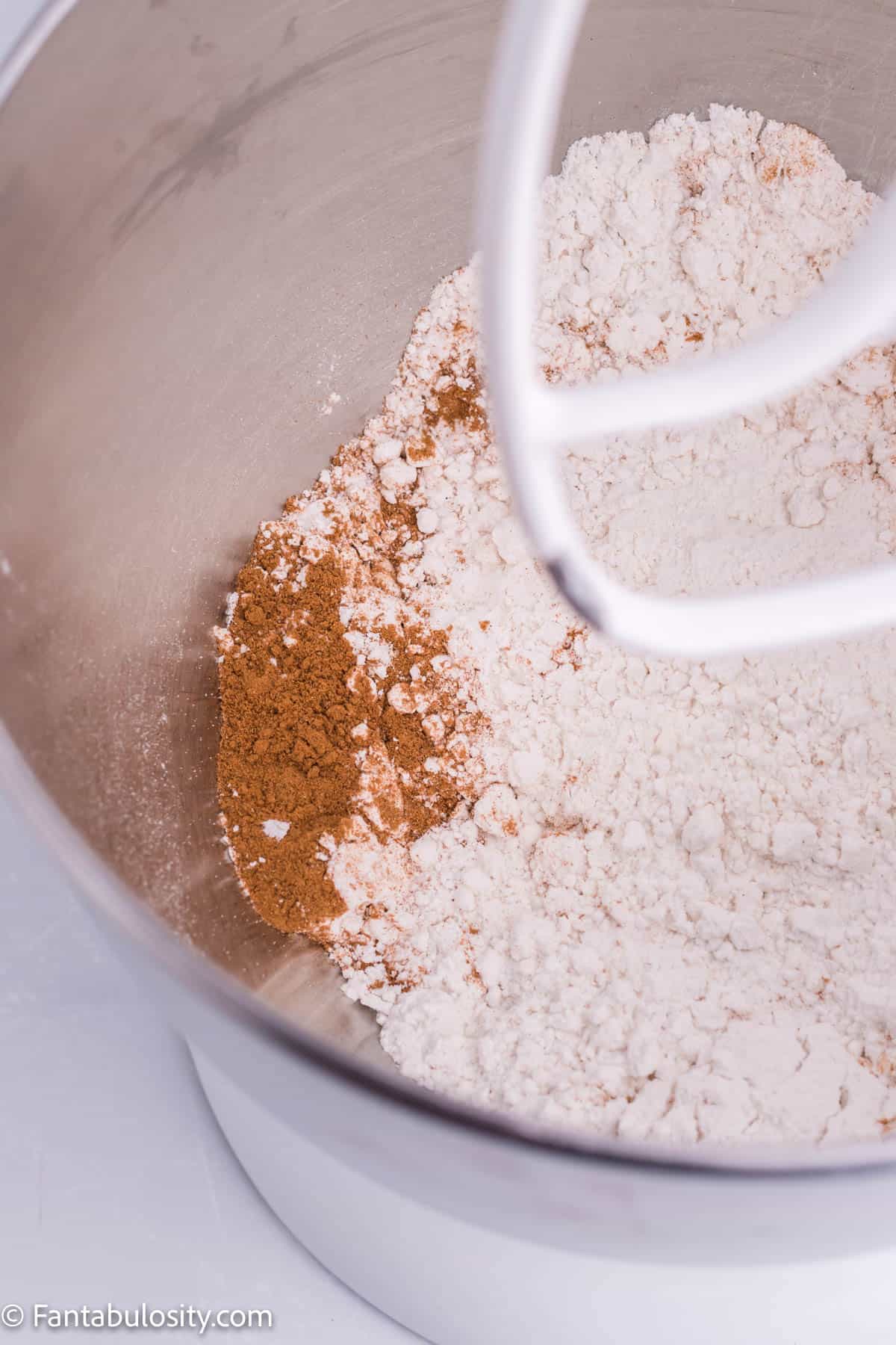 sugar and cinnamon in mixing bowl