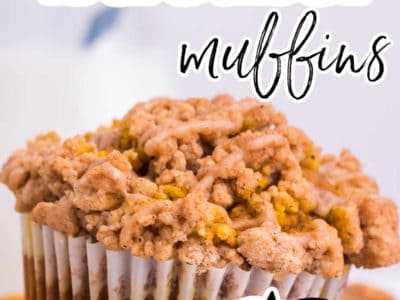 Close up of pumpkin muffins with text on image