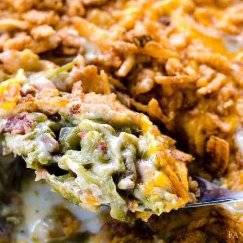 WHOA! This is the BEST Green Bean Casserole with Bacon and Cheese!