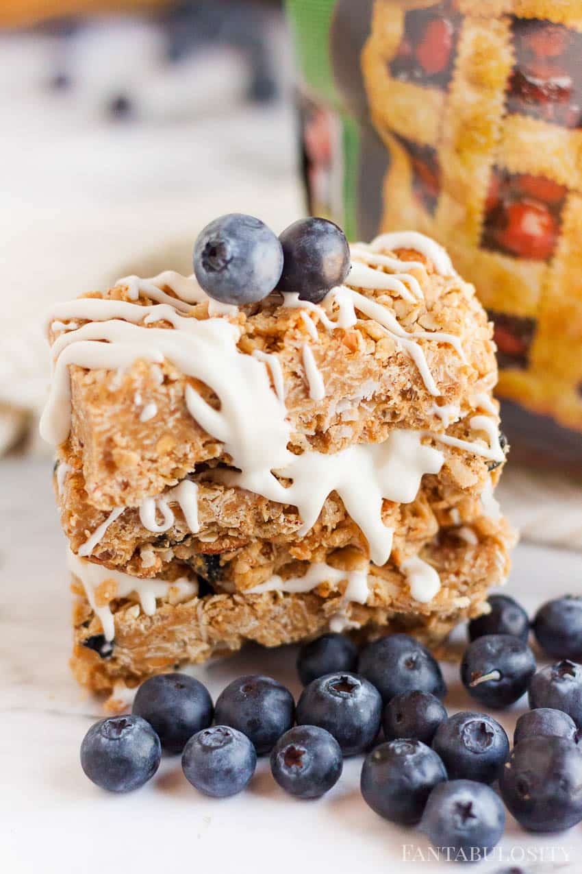 Blueberry Peanut Butter Granola Bars with Yogurt Drizzle made with Stevia In The Raw