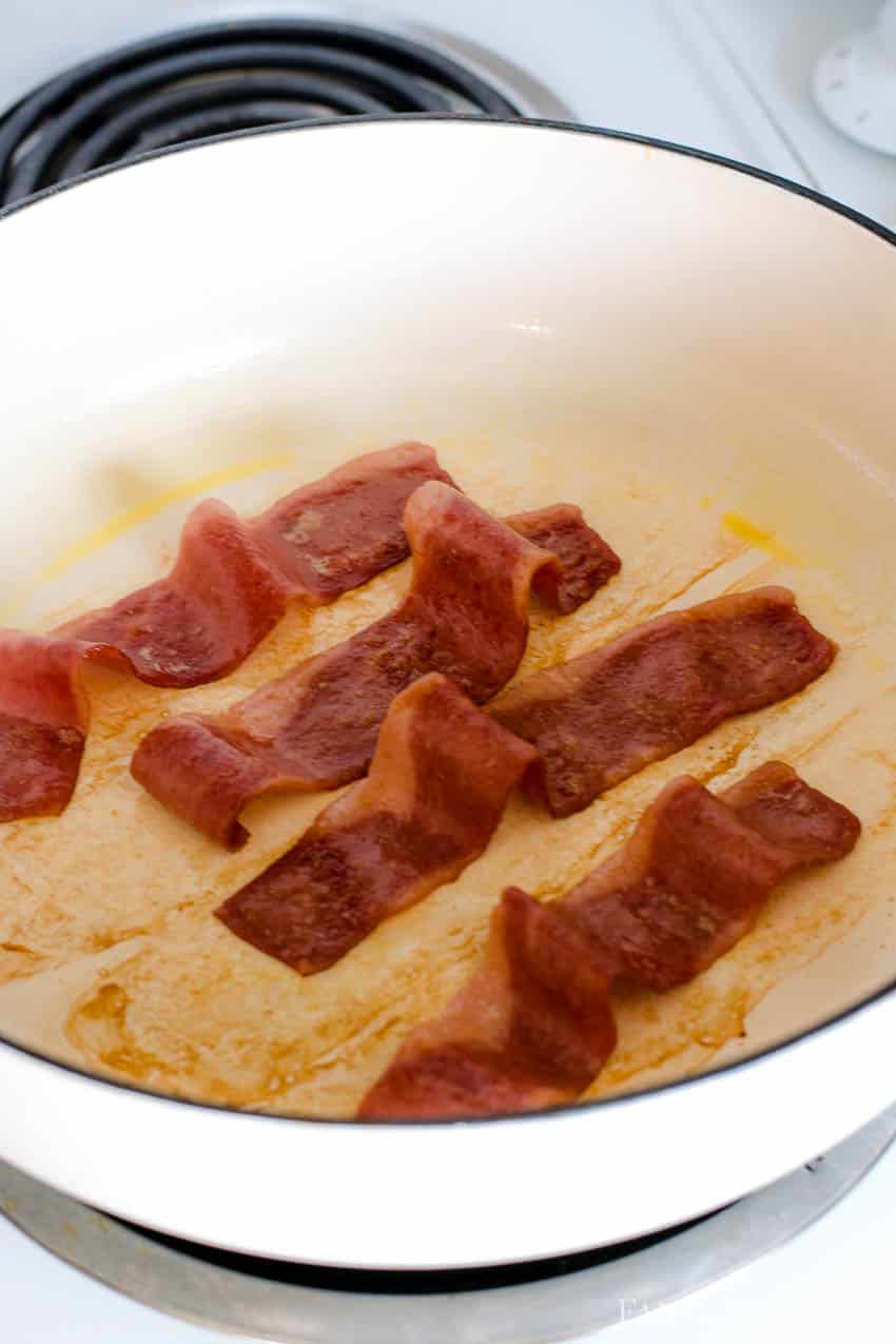 Fun trick for frying turkey bacon to make it look like regular bacon - manually curl up bacon