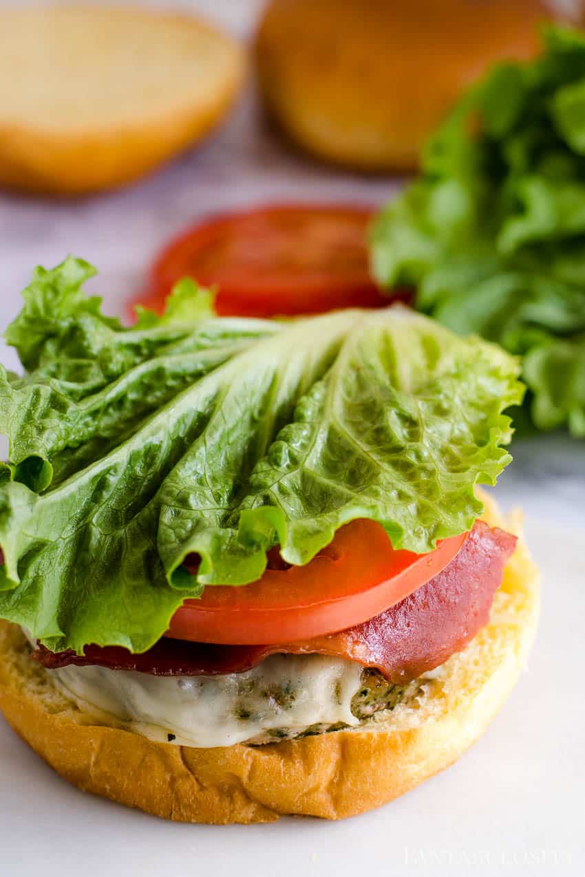 Bacon lettuce and tomato turkey club burger