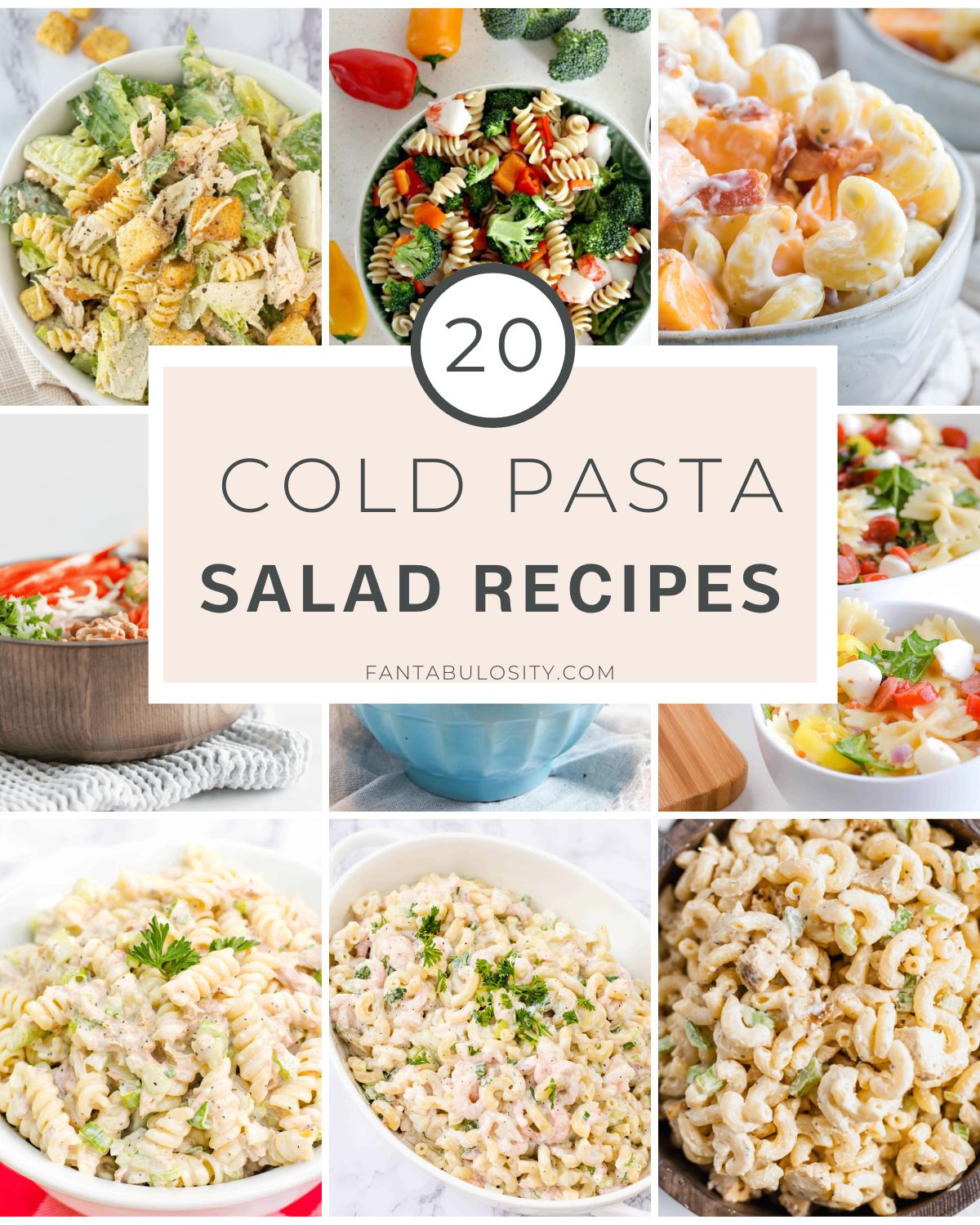 Cold pasta salad recipes collage. 