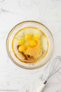 Wet ingredients in mixing bowl.