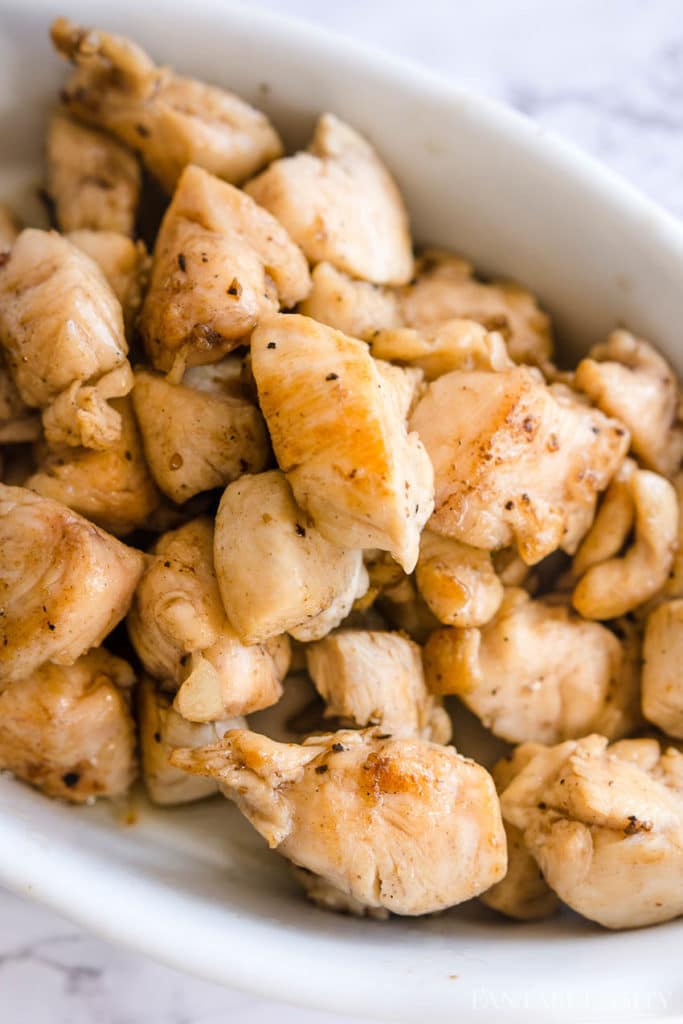 Healthy Chicken Bites in a white serving dish