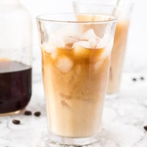 tall clear glass of iced coffee