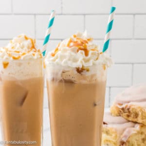 iced caramel lattes with straw