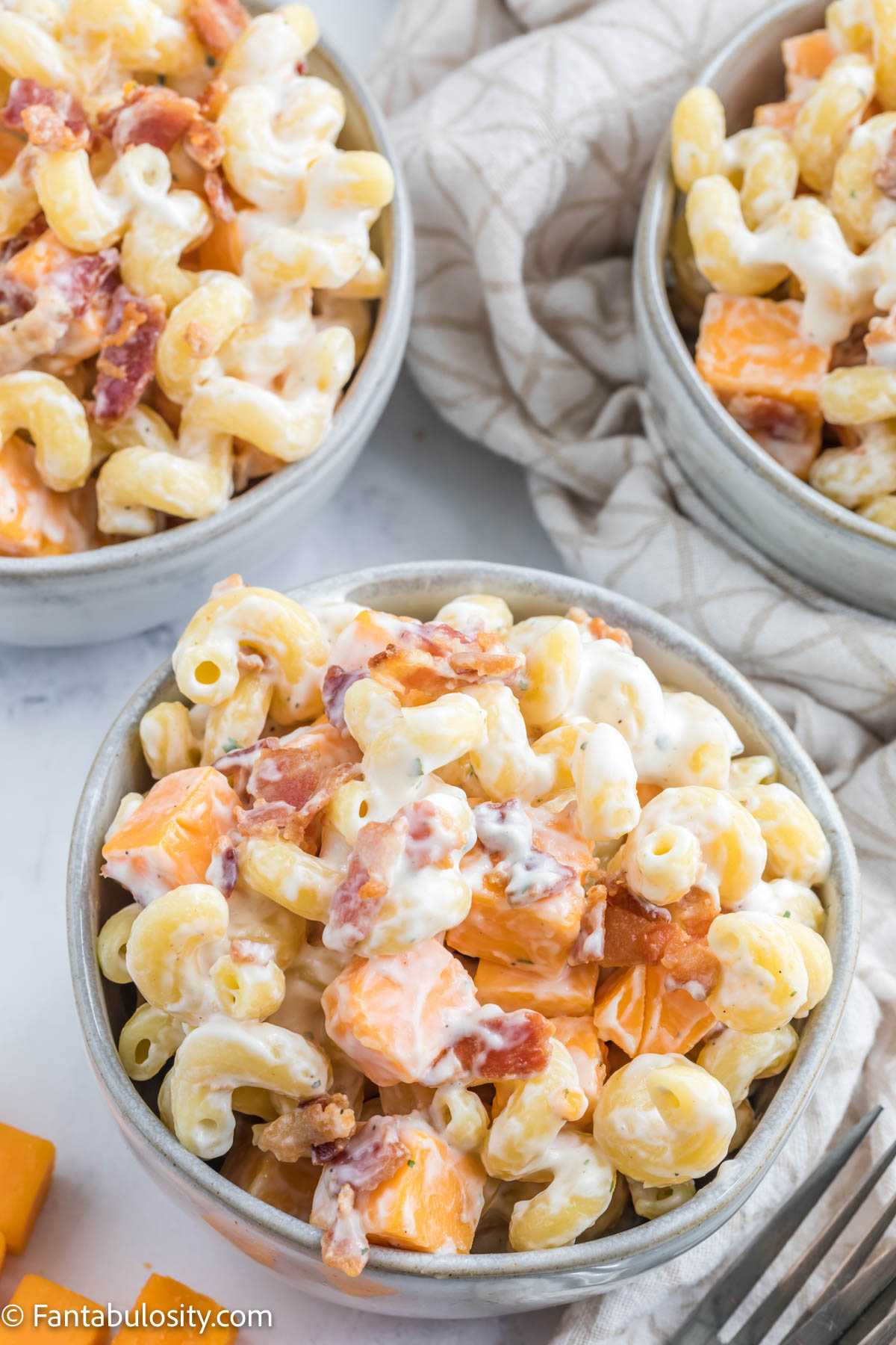 cold bacon ranch pasta salad in individual servings