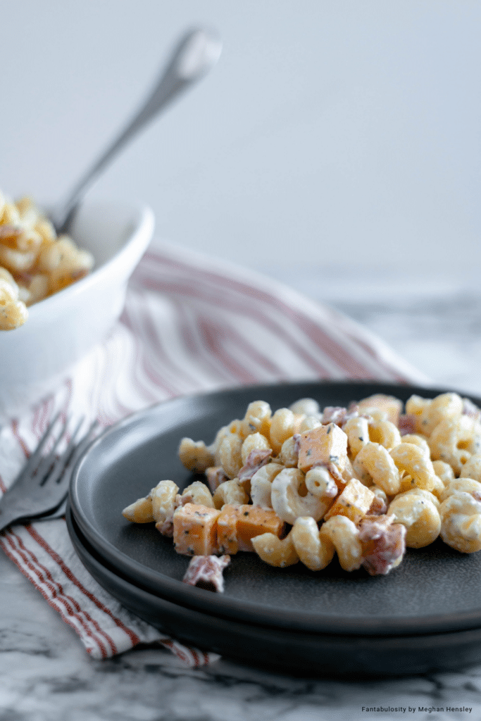 Bacon Ranch Pasta Salad is perfect for potlucks or as a weeknight side dish. Only 6 ingredients needed to get this creamy pasta salad on the table.