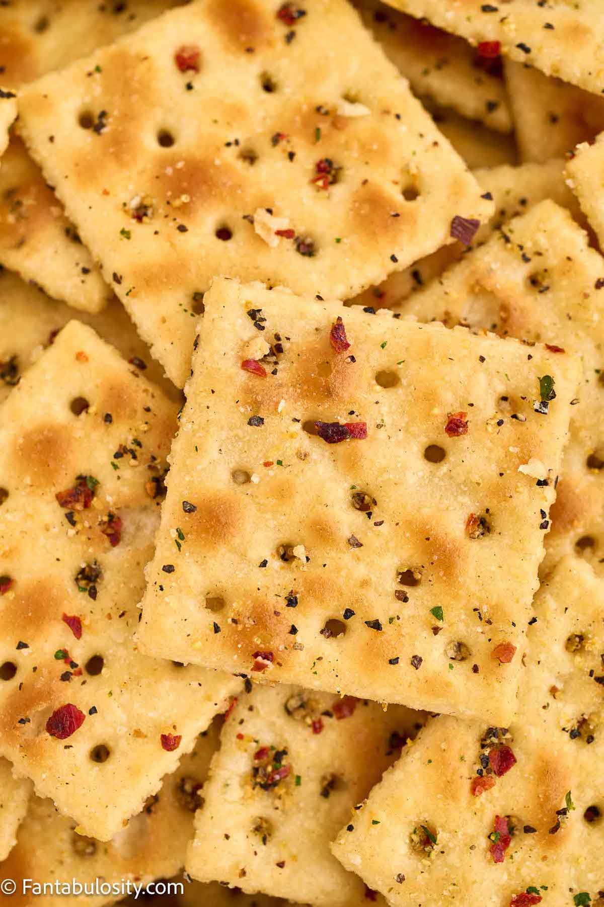 Spicy ranch crackers close-up.