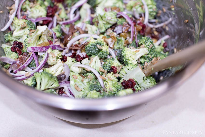 Mix together and serve the broccoli raisin salad