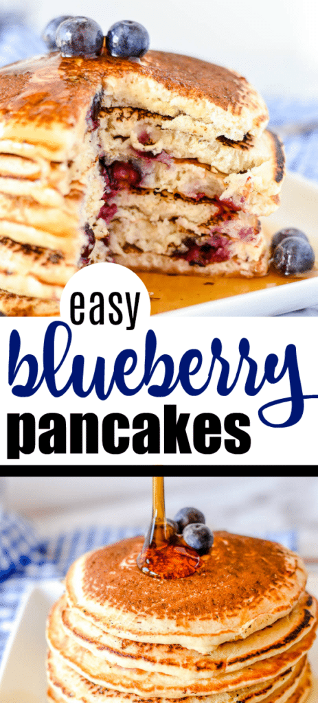 EASY Blueberry Pancakes Recipe that are homemade! #easypancakes #easyblueberrypancakes #homemadeblueberrypancakes