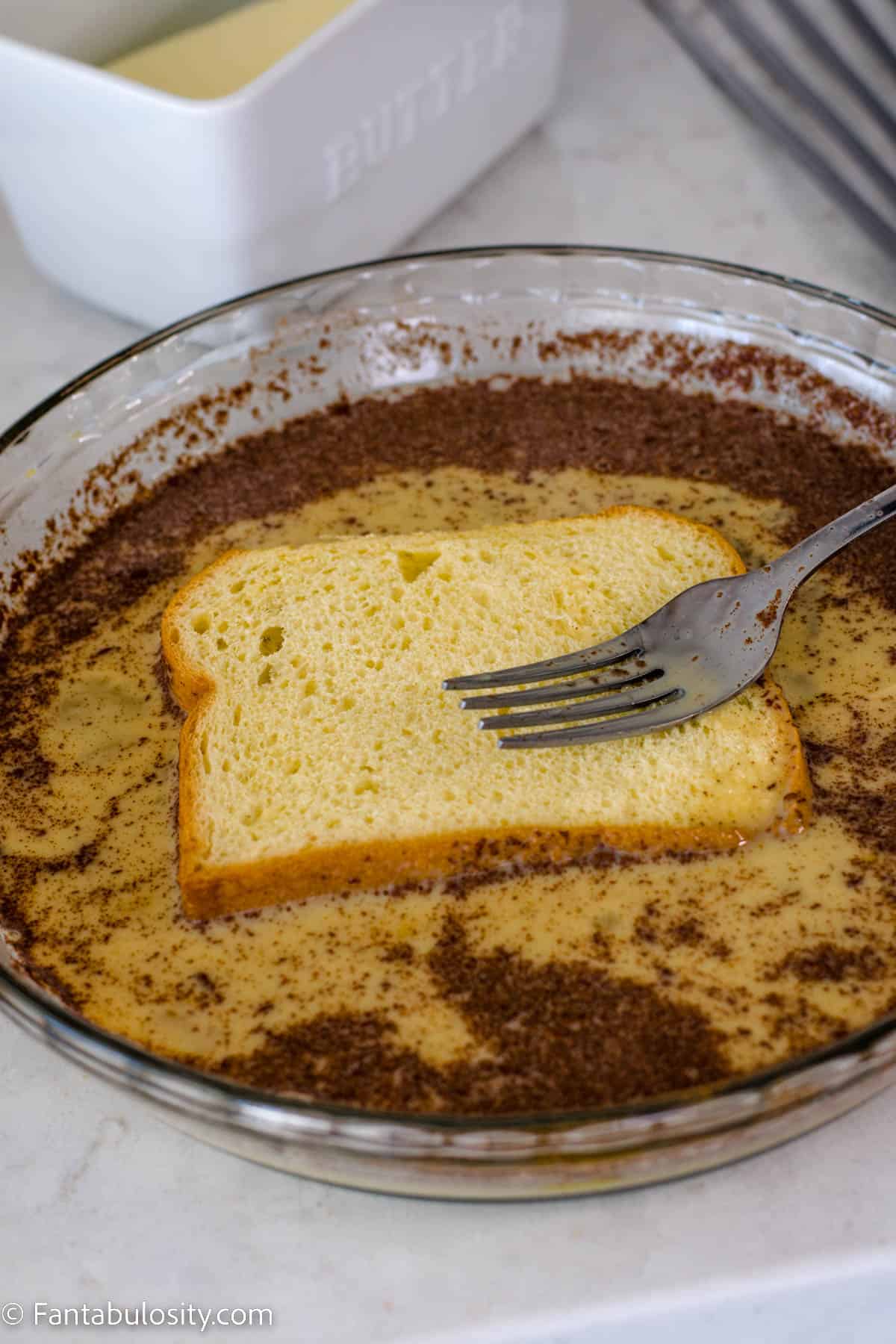 Dipping bread in to egg mixture