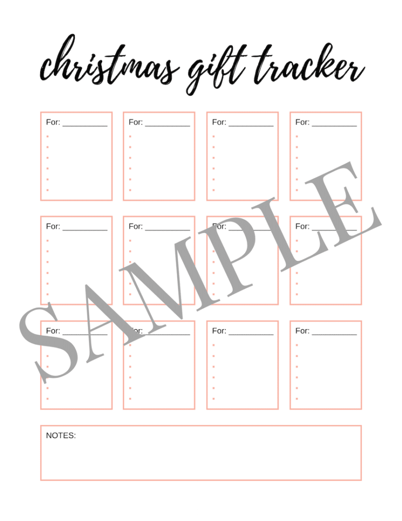 Christmas Gift Tracker List Printable