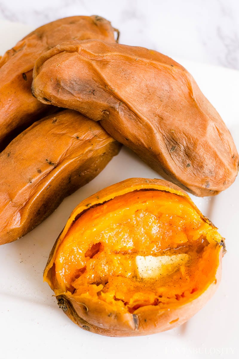 Sweet potatoes sliced with butter.