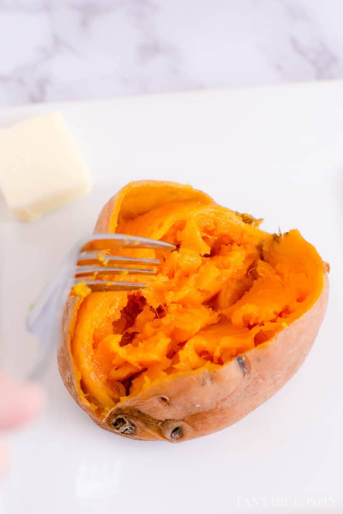 Cooked Sweet Potatoes on a white plate