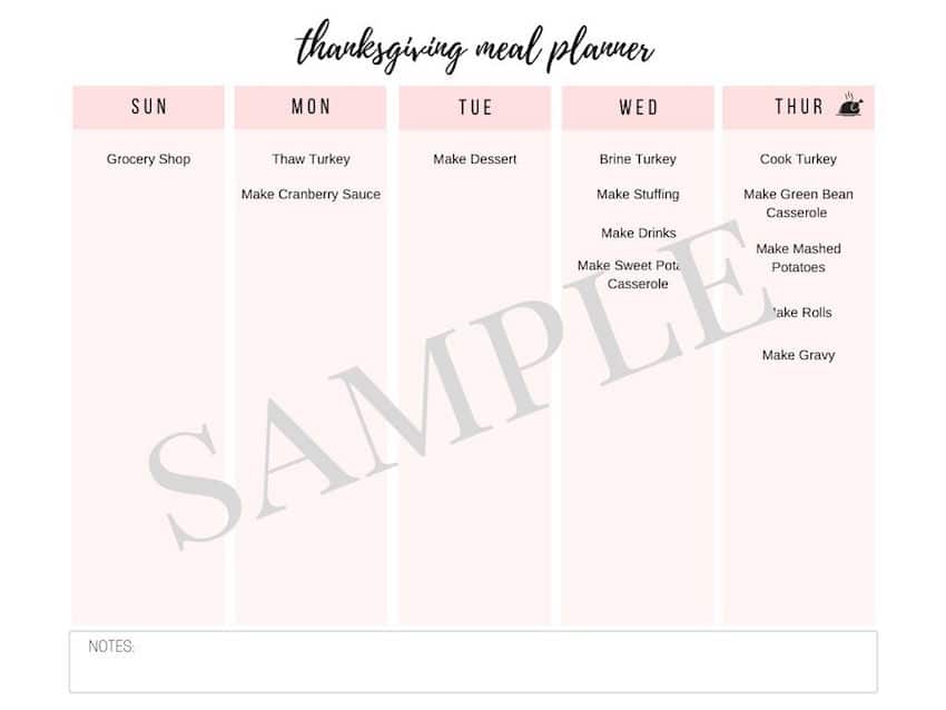 Thanksgiving Meal Planner Template Printable