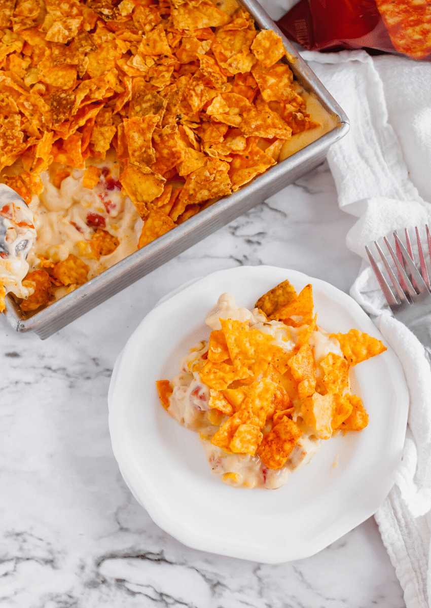 Get ready for an ultra easy dinner recipe in this Doritos Chicken Casserole. It’s packed full of simple ingredients and delicious flavors.