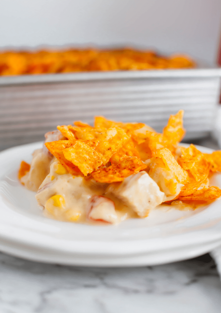 Get ready for an ultra easy dinner recipe in this Doritos Chicken Casserole. It's packed full of simple ingredients and delicious flavors.