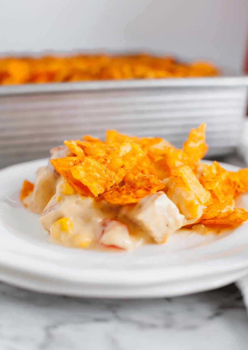 Get ready for an ultra easy dinner recipe in this Doritos Chicken Casserole. It’s packed full of simple ingredients and delicious flavors.