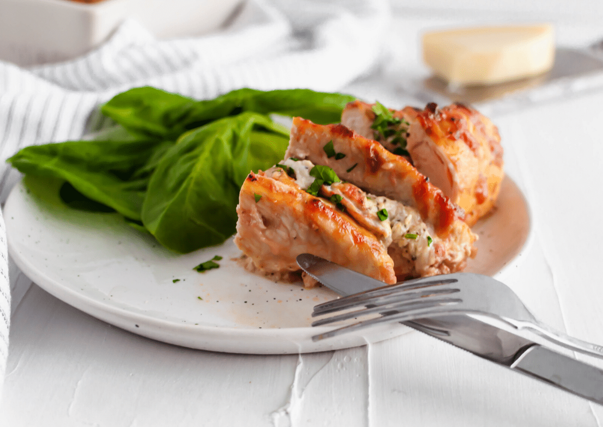 Get ready for some major comfort food. Lasagna Stuffed Chicken is packed with three cheeses and red sauce for the ultimate low carb meal.