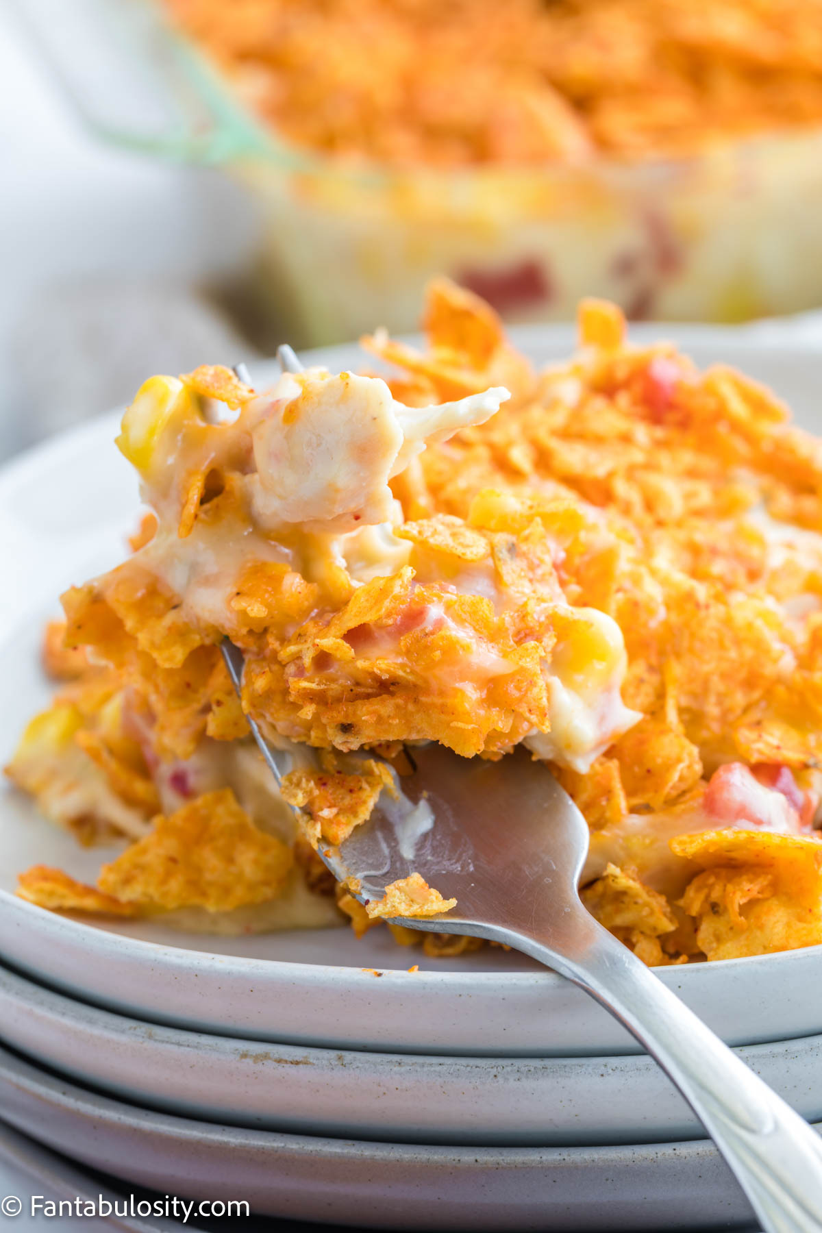 Dorito Chicken Casserole on white plate