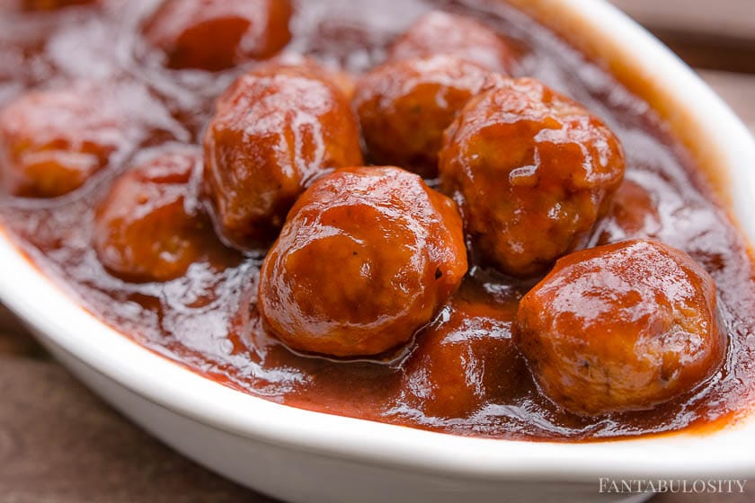 Slow Cooker BBQ Meatballs with Grape Jelly, Sriracha & BBQ Sauce