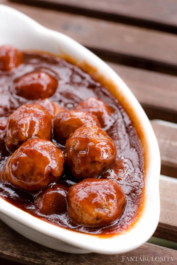 BBQ Meatballs in the slow cooker, made with grape jelly and sriracha