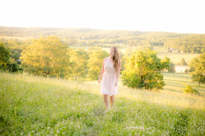 Letter to my friends: Woman wearing pink dress in the middle of a field