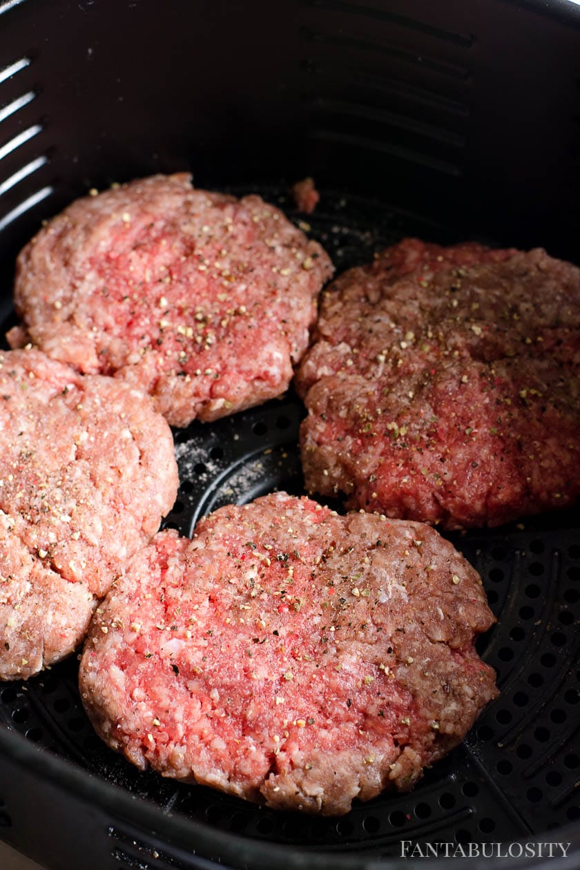 Seasoned burgers in the Air Fryer 