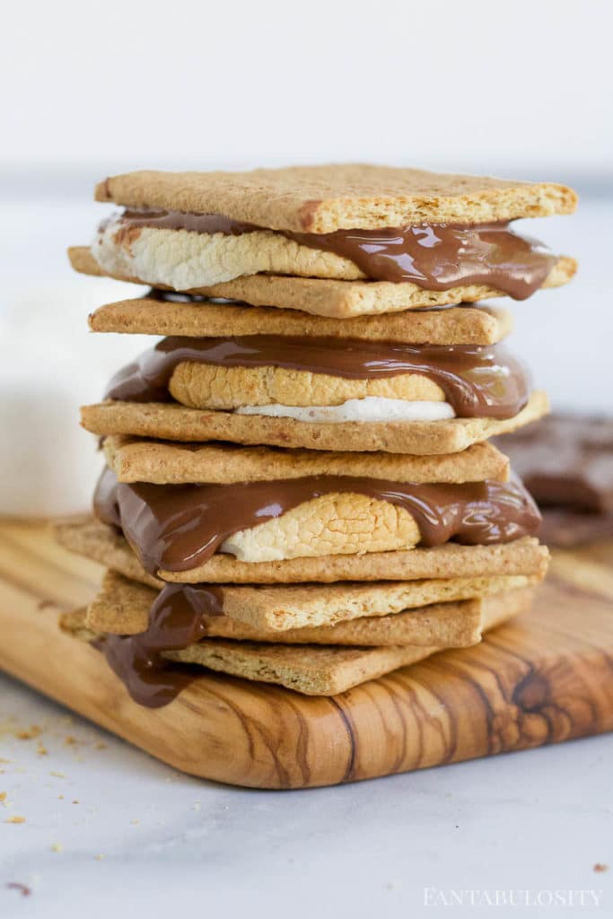 Air fryer smores on wooden cutting board