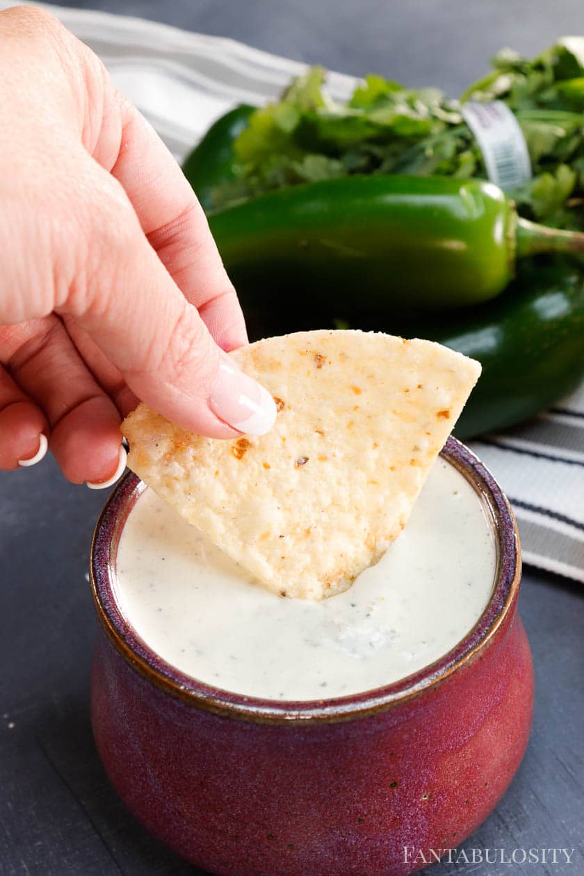 Jalapeno Ranch Dip or Dressing in a purple bowl