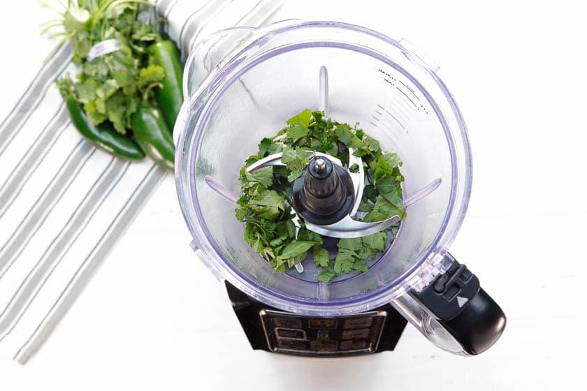 add in the cilantro in to food processor