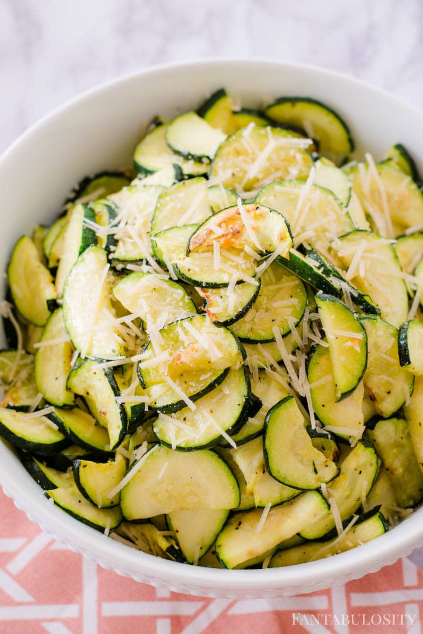 Fried Zucchini in air fryer in white bowl