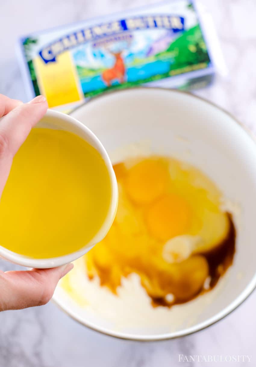 Pour melted butter in bowl