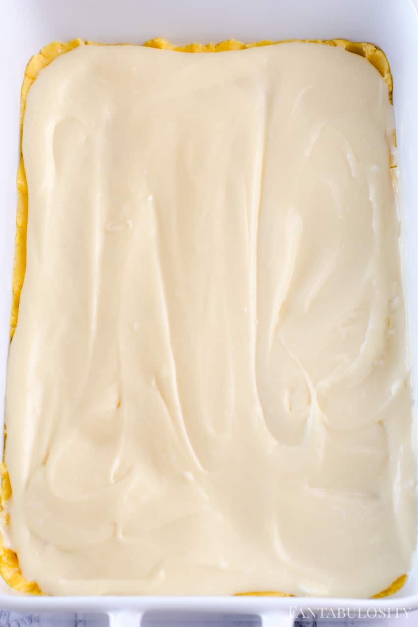 spread batter on top of cake mix