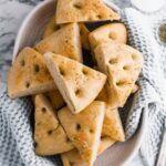 Focaccia bread in a bowl.