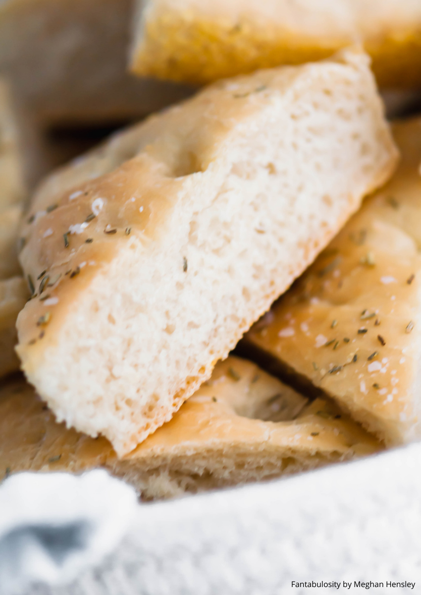 Close up photo of focaccia bread