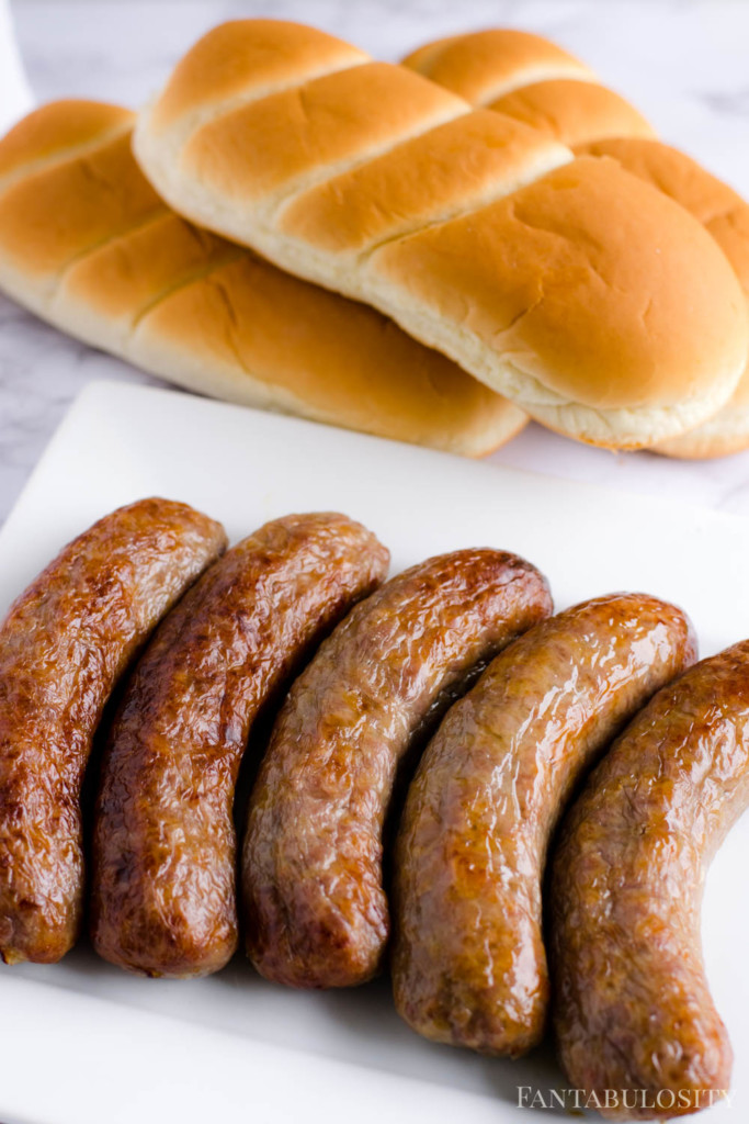 A platter of buns and air fried brats.