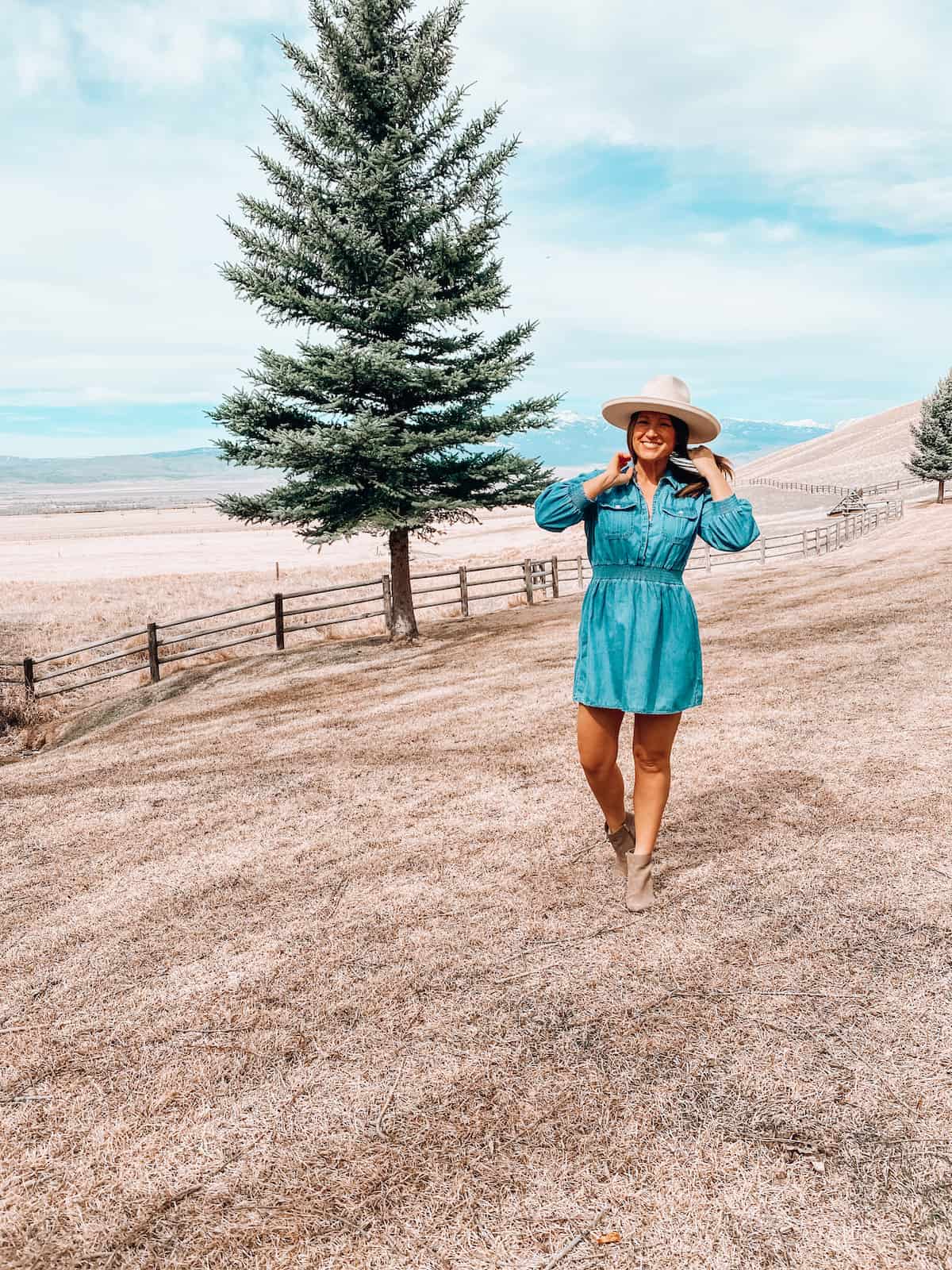 Woman wearing denim dress