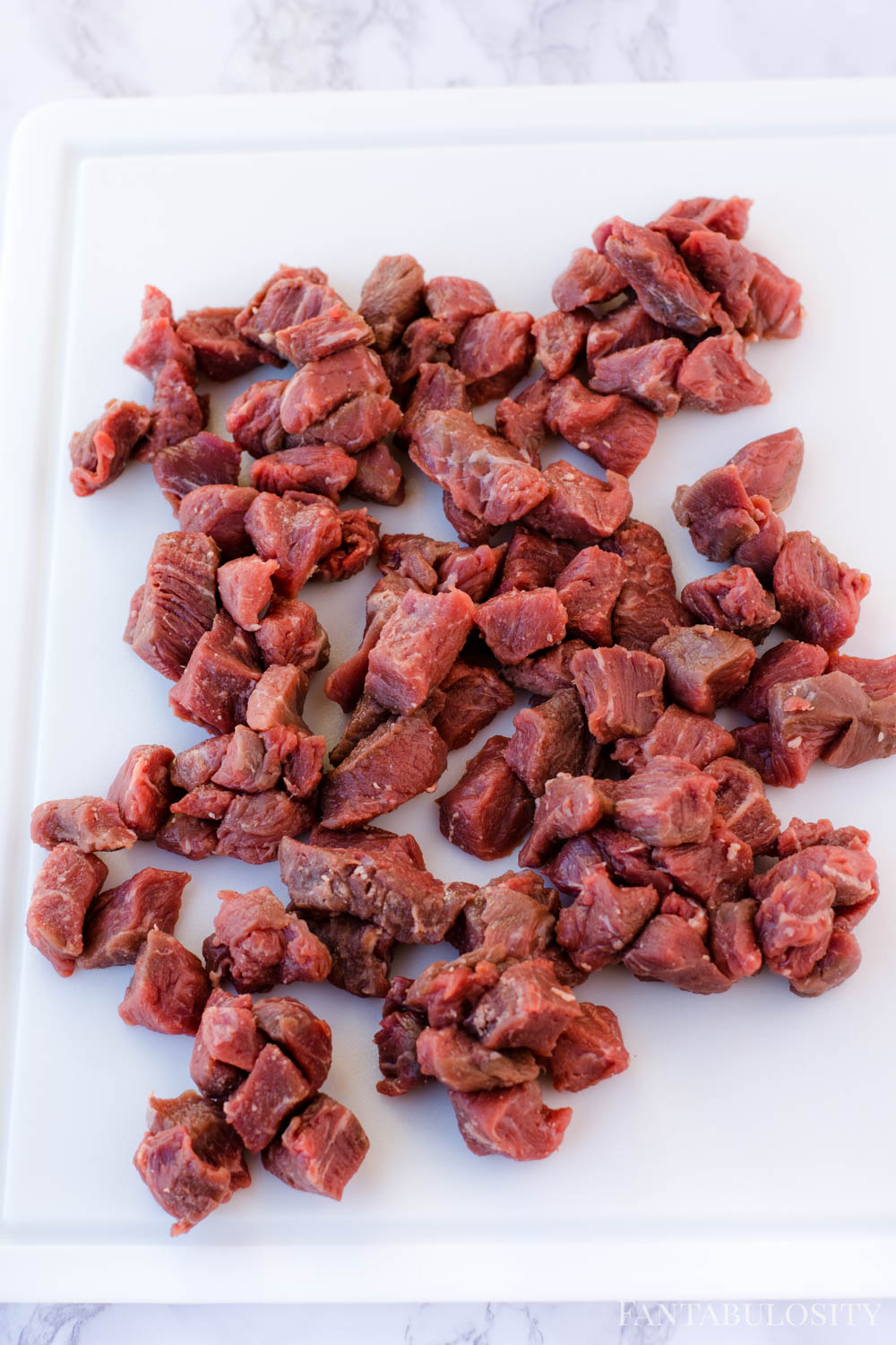 Cut up raw steak - sirloin cubes