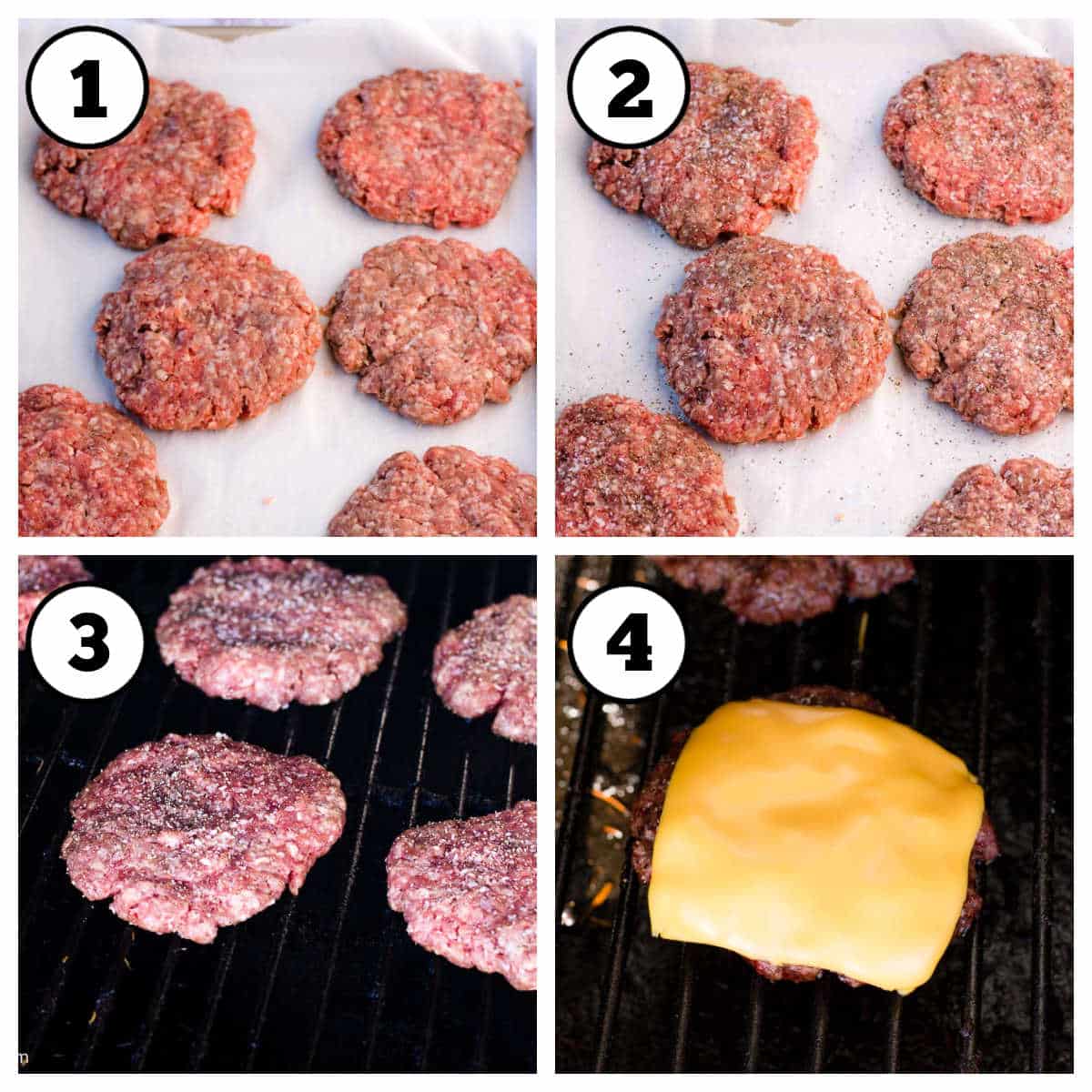 Steps 1-4 to make smoked burgers.