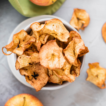 Air Fryer Apple Chips are an easy, healthy snack the whole family will love. Perfeclty crisp without all the calories.